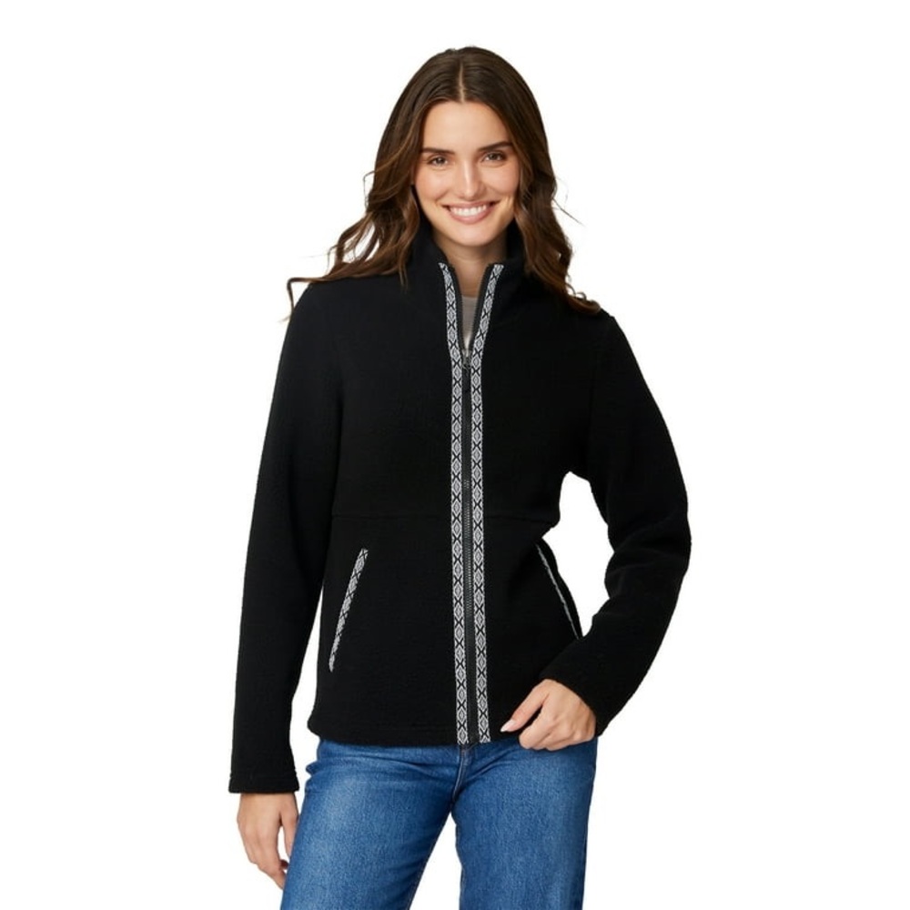 Free Country Black faux Fleece Jacket with Patterned Trim - Picture 3 of 4